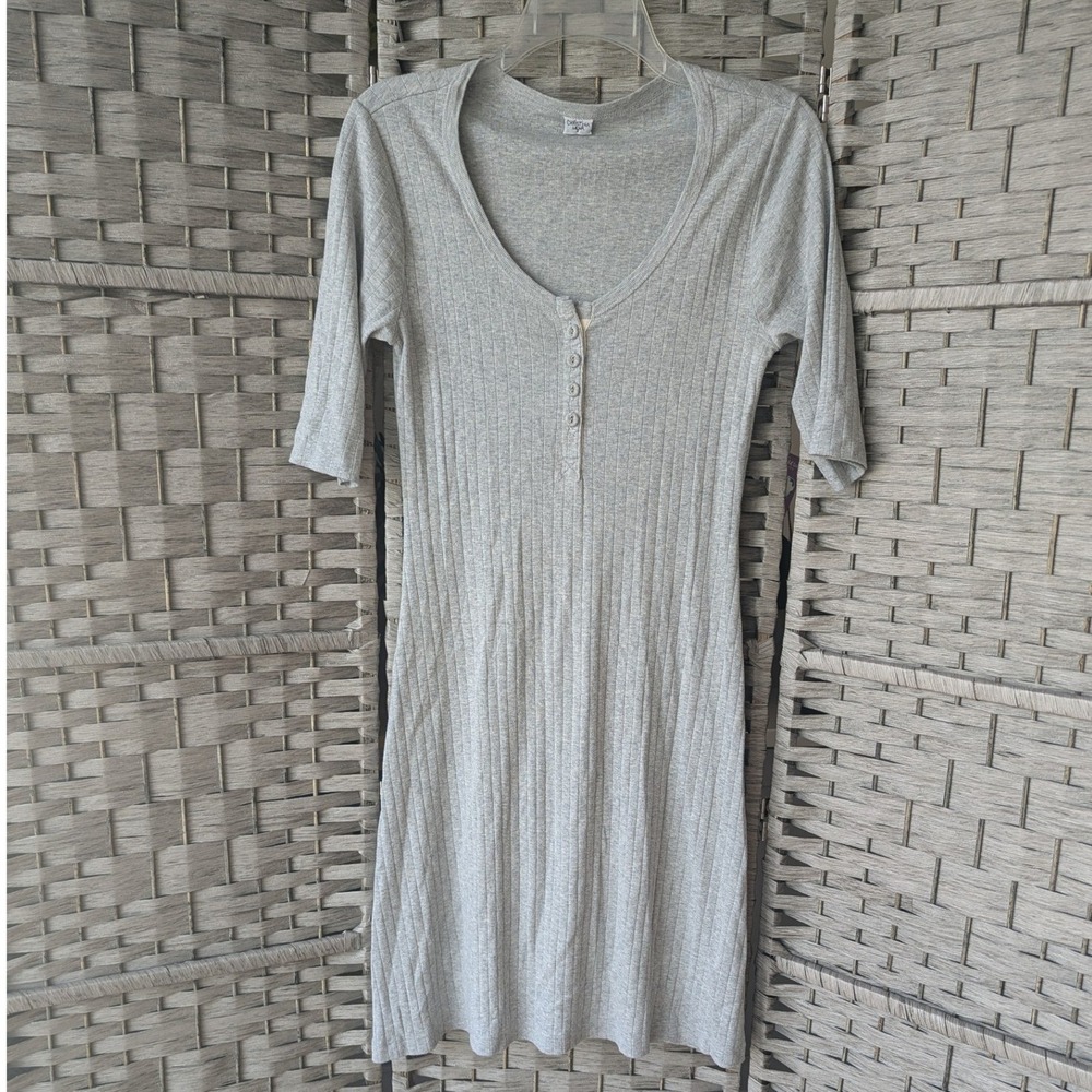 Christina Lehr Henley Dress Grey Ribbed Cotton Made in Belgium Sz 2 Minimalist